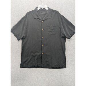 Tommy Bahama Shirt Mens Large Black Silk Camp Local Watering Hole Parrots